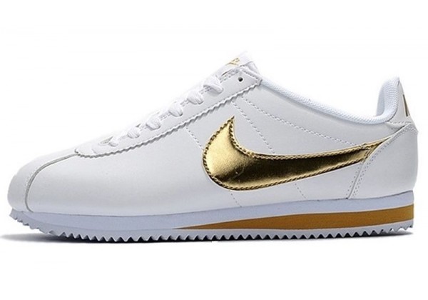 Кроссовки Nike Cortez белые с золотым 