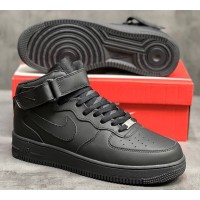 Nike Air Force 1 Mid All Black с мехом