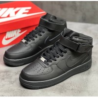 Nike Air Force 1 Mid All Black с мехом