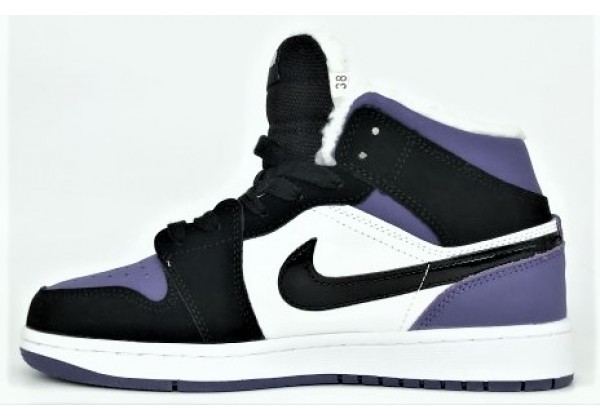 Кроссовки Nike Air Jordan 1 Mid черные с фиолетовым
