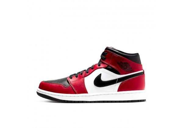 Мужские кроссовки Nike  Air Jordan 1 Mid Chicago Black Toe красные с белым